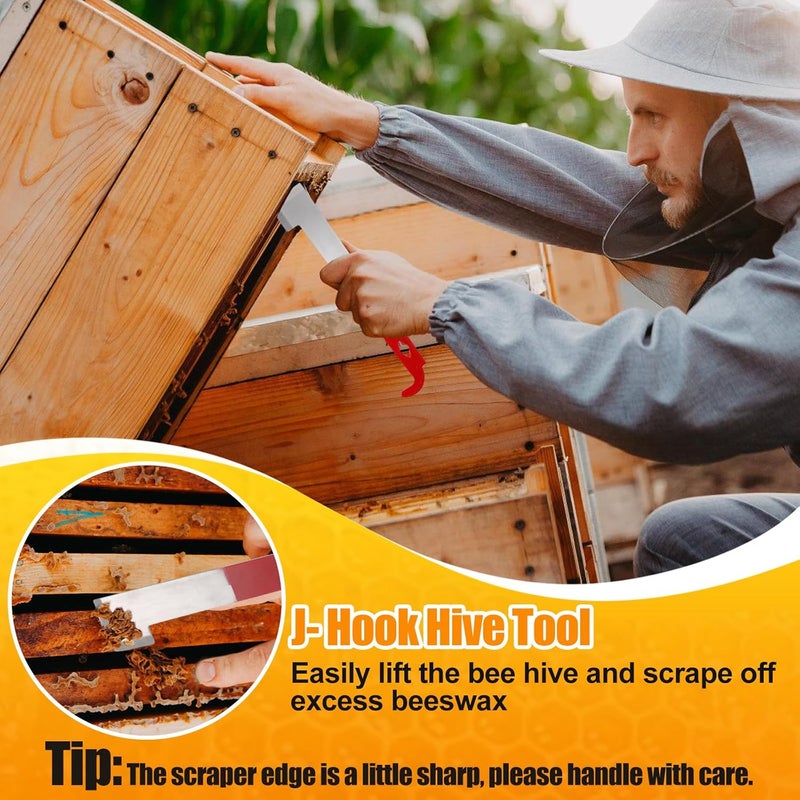 Acostop Bee Hive Tool for Beekeeping - Stainless Steel J Hook & Natural Horsehair Bee Brush, Beehive Brush Bee Frame Lifter and Scraper Bee Keeping Starter Kit for Beekeepers - Image 4